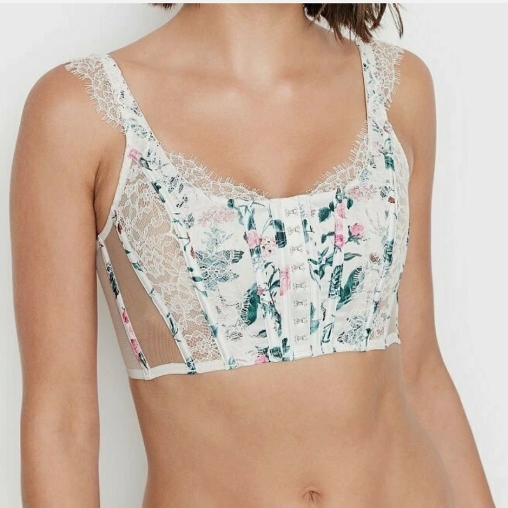 NWT Victoria’s Secret Floral Lace Bustier Large Pink White Corset Top